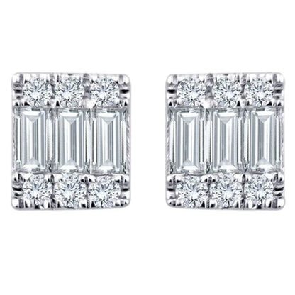 0.17 CT. T.W. Baguette and round Diamond Earrings in 14K White Gold