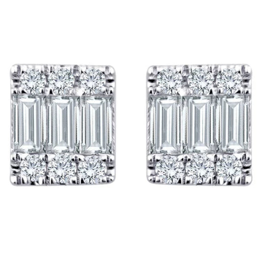 0.17 CT. T.W. Baguette and round Diamond Earrings in 14K White Gold
