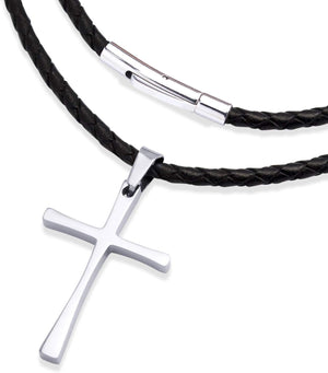 Stainless Steel Cross Braided Rope Cord Necklace for Men Women 18-24'' Inches