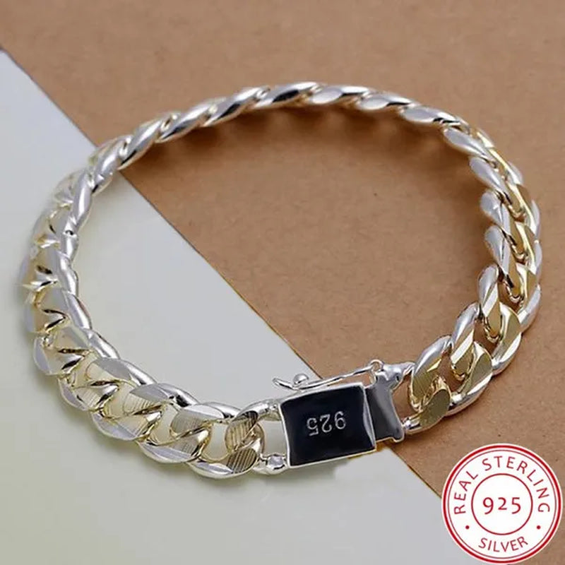 925 Silver Gold Two-color Personality Men's 10M Side Chain Bracelet Jewelry Gift