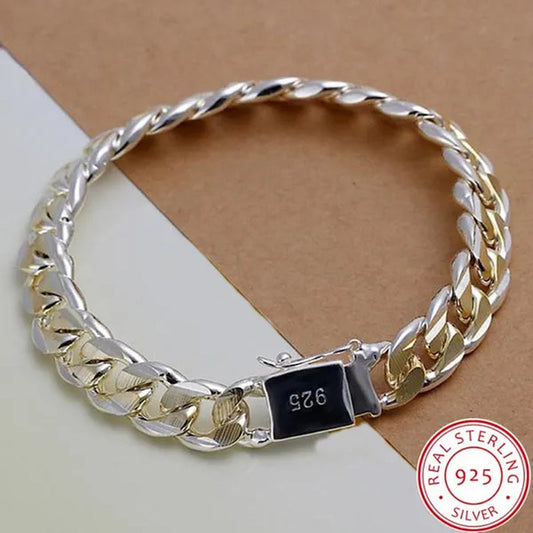 925 Silver Gold Two-color Personality Men's 10M Side Chain Bracelet Jewelry Gift