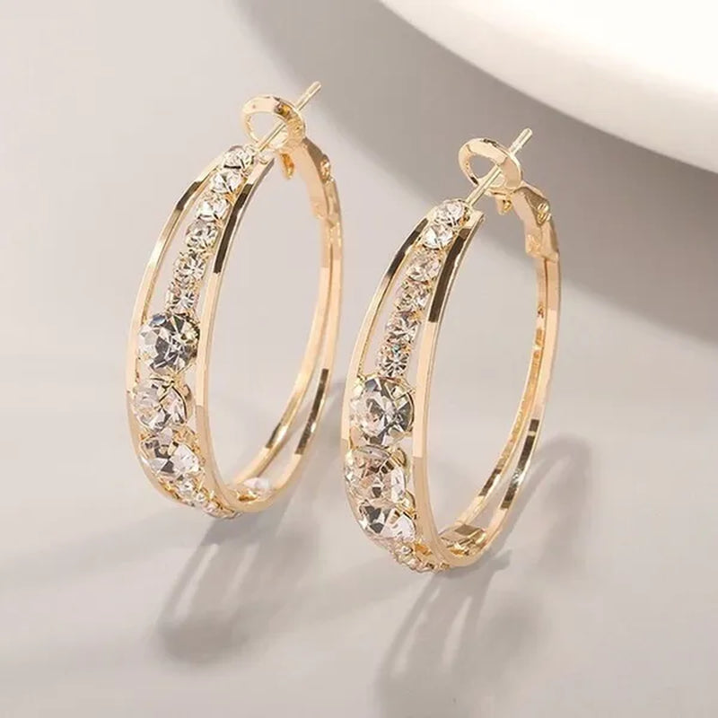 Exquisite Women's 18K Gold Rhinestone Inlaid Big Diamond Hoop Hoop Earrings European and American Fashion Earrings