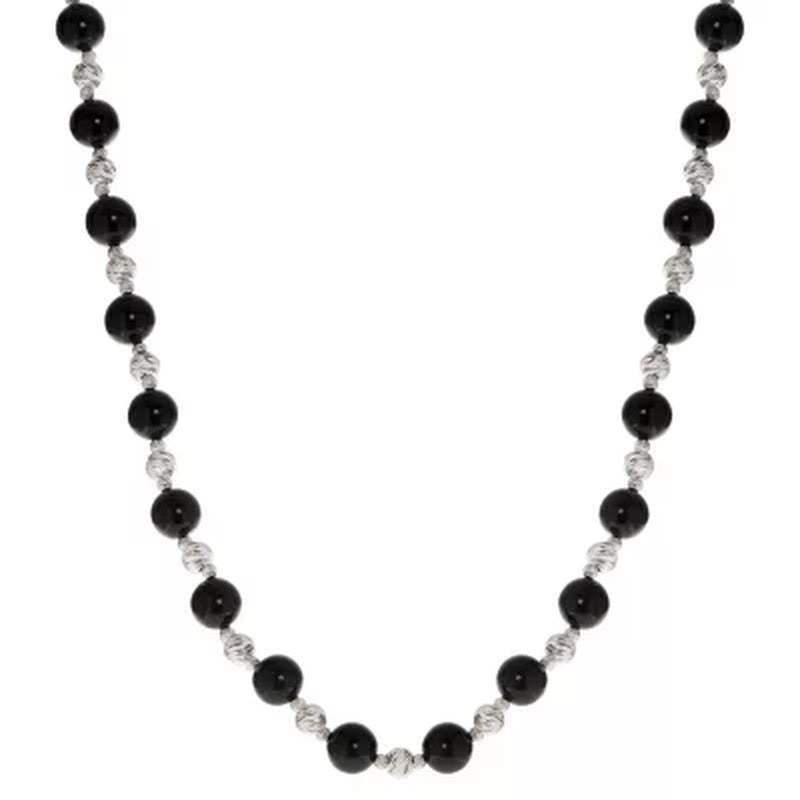 Black Onyx and Sterling Silver Bead Necklace, Earring, and Bracelet Set