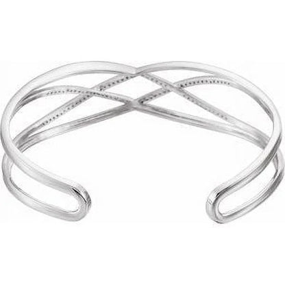14K White Gold 3/4 Ct Diamond Criss-Cross Cuff 7" Bracelet
