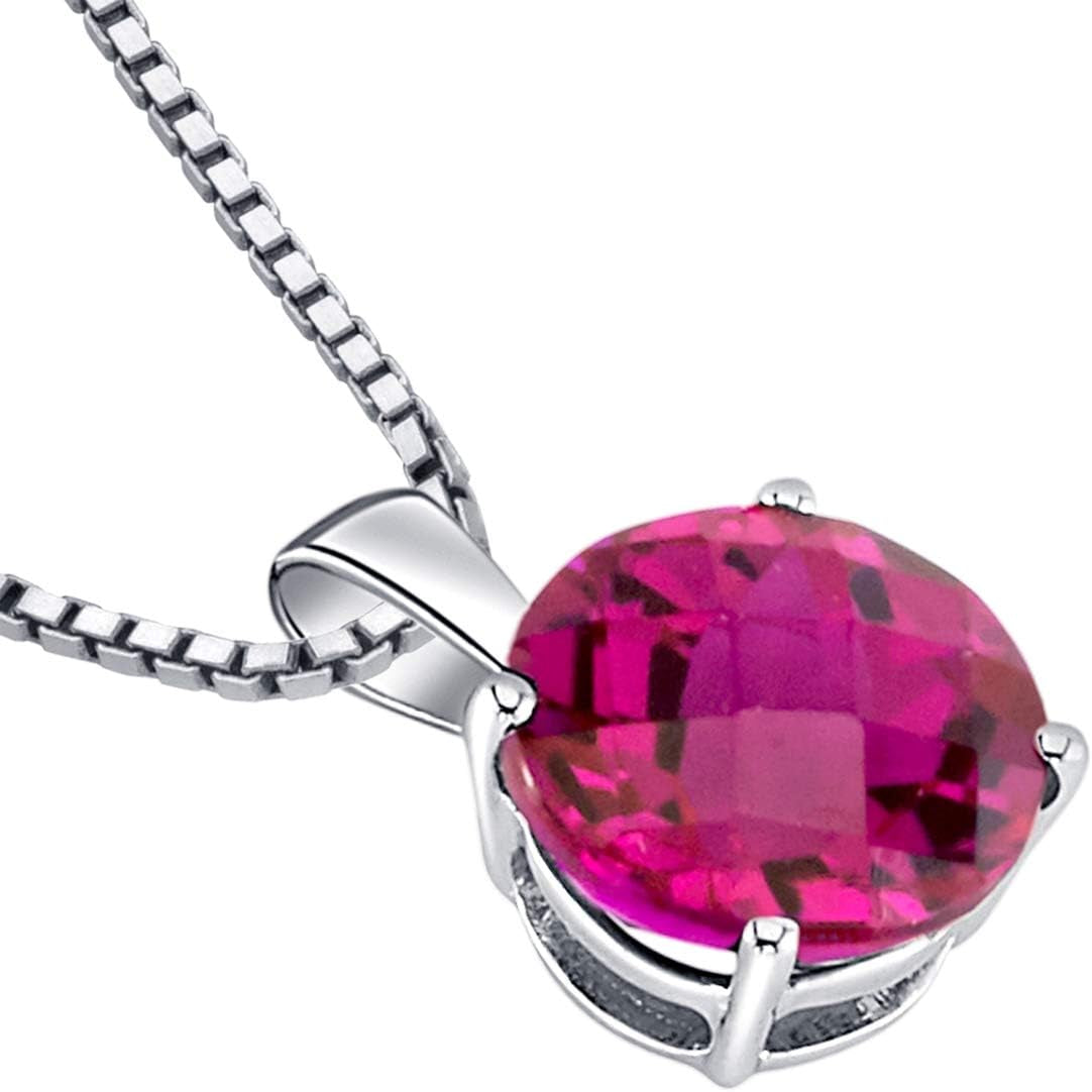 Created Ruby Pendant in 14 Karat White Gold, Classic Solitaire, round Shape, 8Mm, 2.50 Carats Total