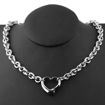 Charming Bracelet Necklace Set Silver Stainless Steel Oval Chain Womens Solid Heart Pendant Bracelet Accessories