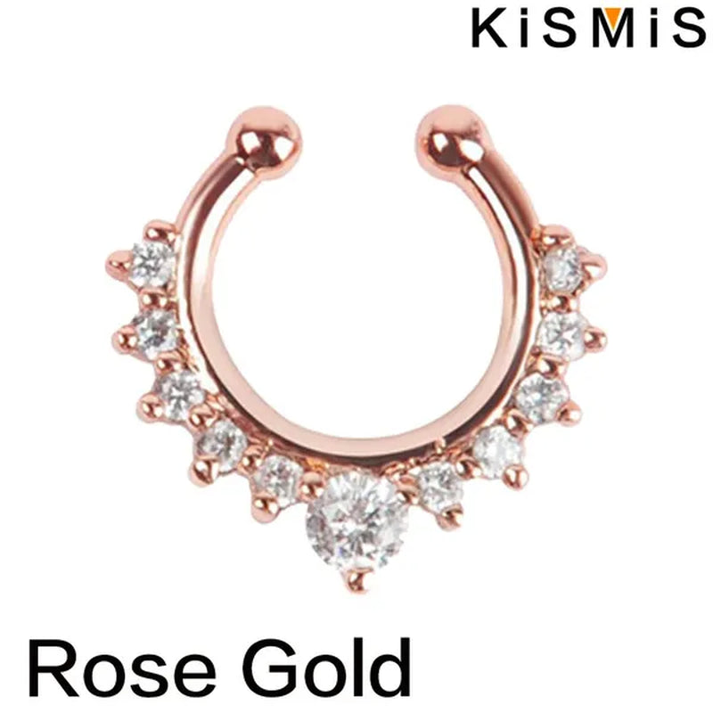 KISMIS 1PC/2Pcs Fashion Alloy Diamond Nose Rings Lip Ring Sexy Faux Septum Rings Fake Piercing Women Man Unisex Earring