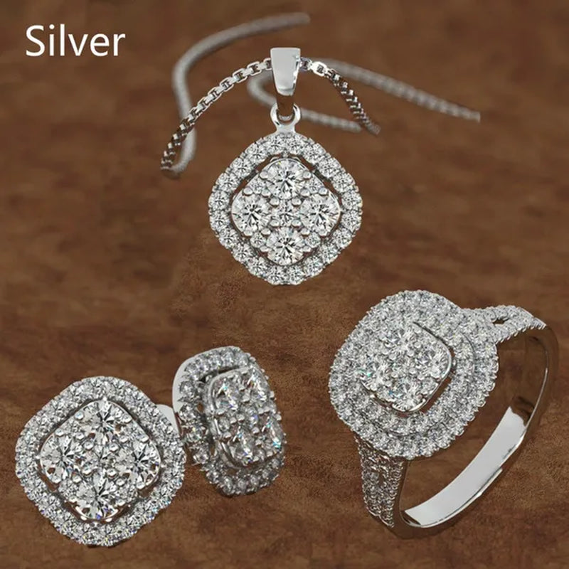 Classic Wedding Jewelry Set Stud Earrings + Pendant Necklace + Ring Lady Fashion Party Accessories