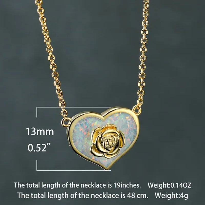 Dainty Female White Opal Pendant Necklace Charm rose gold color Chain Necklaces For Women Cute Flower Heart Wedding Necklace