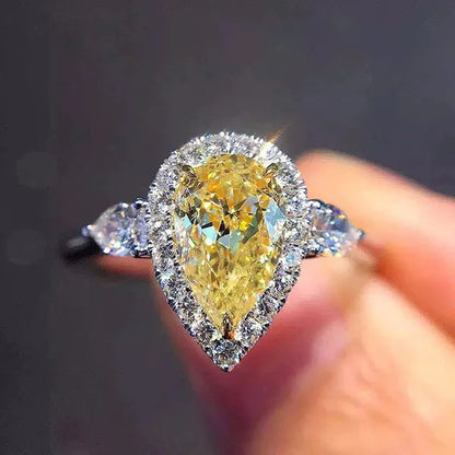 Luxury Natural Gemstones Topaz Sapphire Birthstone 925 Sterling Silver Bride Wedding Engagement Water-Drop Diamond Ring Gifts
