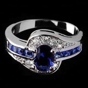 Exquisite Silver Color Natural Sapphire Gemstones Opal Birthstone Bride Princess Wedding Engagement Strange Ring Size 6 7 8 9 10