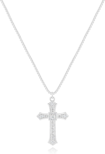 Cross Necklace for Women - 14K Gold/White Gold Plated Simple Dainty Diamond Cross Pendant Necklace with Cubic Zirconia Jewelry Gift for Her