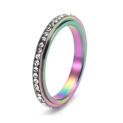 3mm Wide Titanium Steel Exquisite Thin Spinner Ring Inlay Single Row Rhinestones for Women Men Luxury Fashion Fine Stackable CZ Rings Engagement & Wedding Band Silver / Black / Gold / Multicolor / Rose Gold US Size 5-12