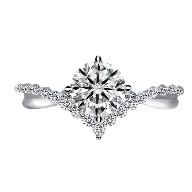 Fashion Accessories Gorgeous 925 Sterling Silver White Sapphire round Cut Moissanite Diamond Ring Elegant Bride Wedding Jewelry for Women Rings Engagement Anniversary Party Band Gift Size 4-12 Bague Femme