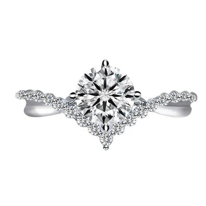 Fashion Accessories Gorgeous 925 Sterling Silver White Sapphire round Cut Moissanite Diamond Ring Elegant Bride Wedding Jewelry for Women Rings Engagement Anniversary Party Band Gift Size 4-12 Bague Femme