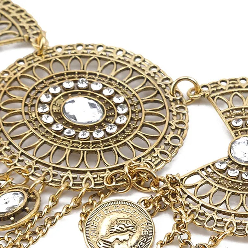 Women Belly Dance Belt Waist Metal Crystal Coin Tassel Body Chain Jewelry