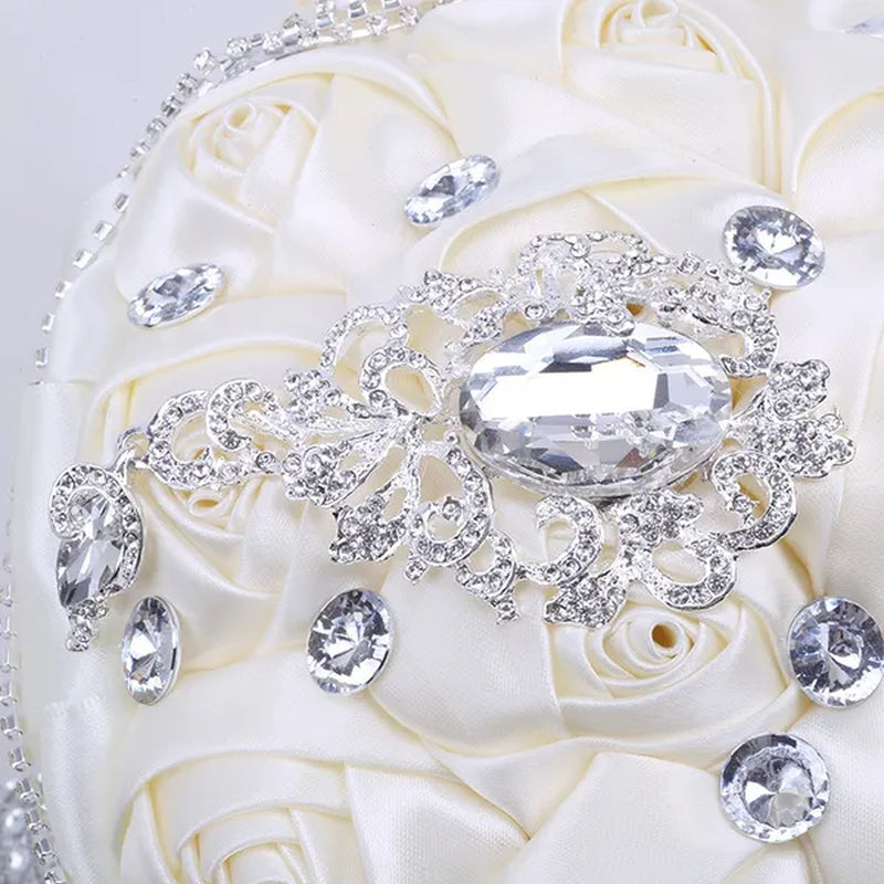 21CM Beautiful Rhinestone Tassel Wedding Bouquet Diamond Brooch Bouquet Satin Rose Bridal Holding Flower DIY Wedding Supplies