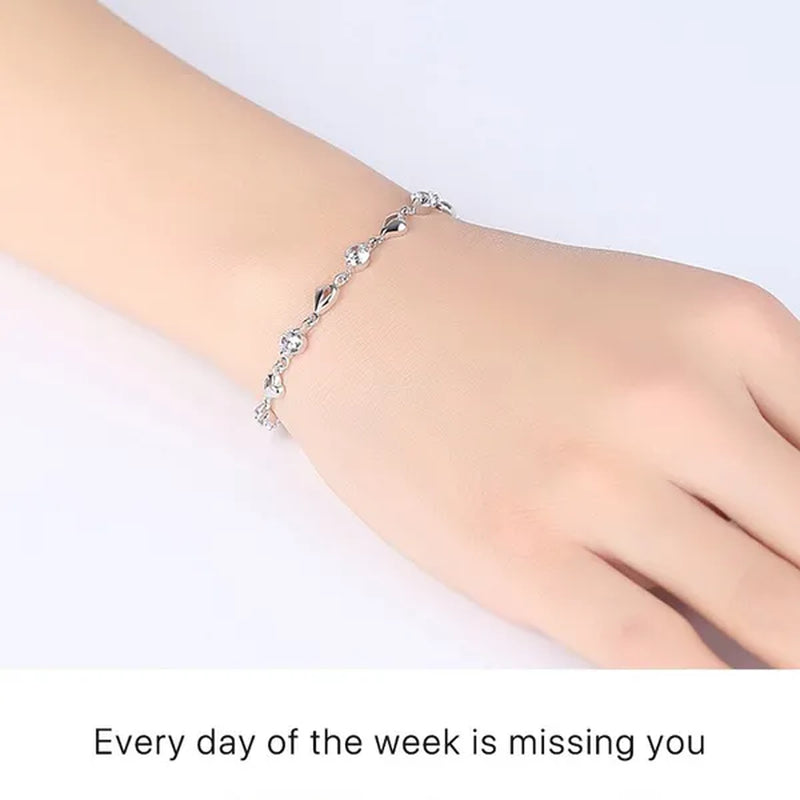 Crystal Bracelets 925 Sterling Silver Fashion Love Heart Zircon Bracelets For Women