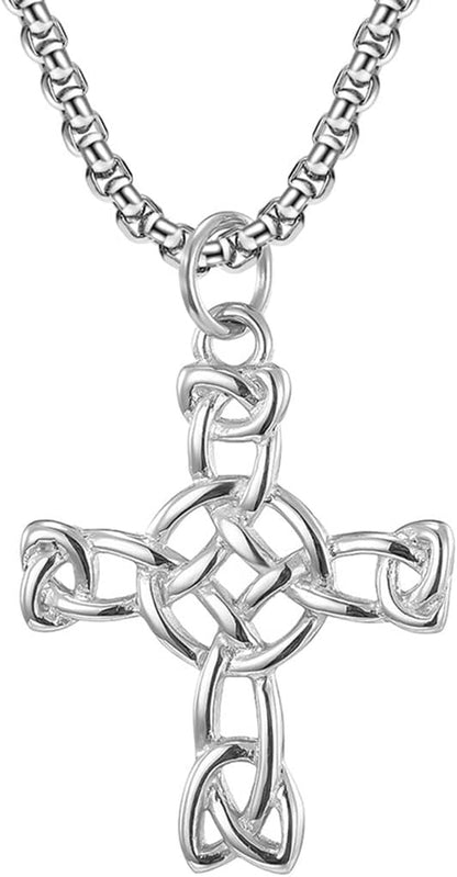 Stainless Steel Celtic Knot Christian Cross Religious Wedding Holiday Statement Pendant Necklace