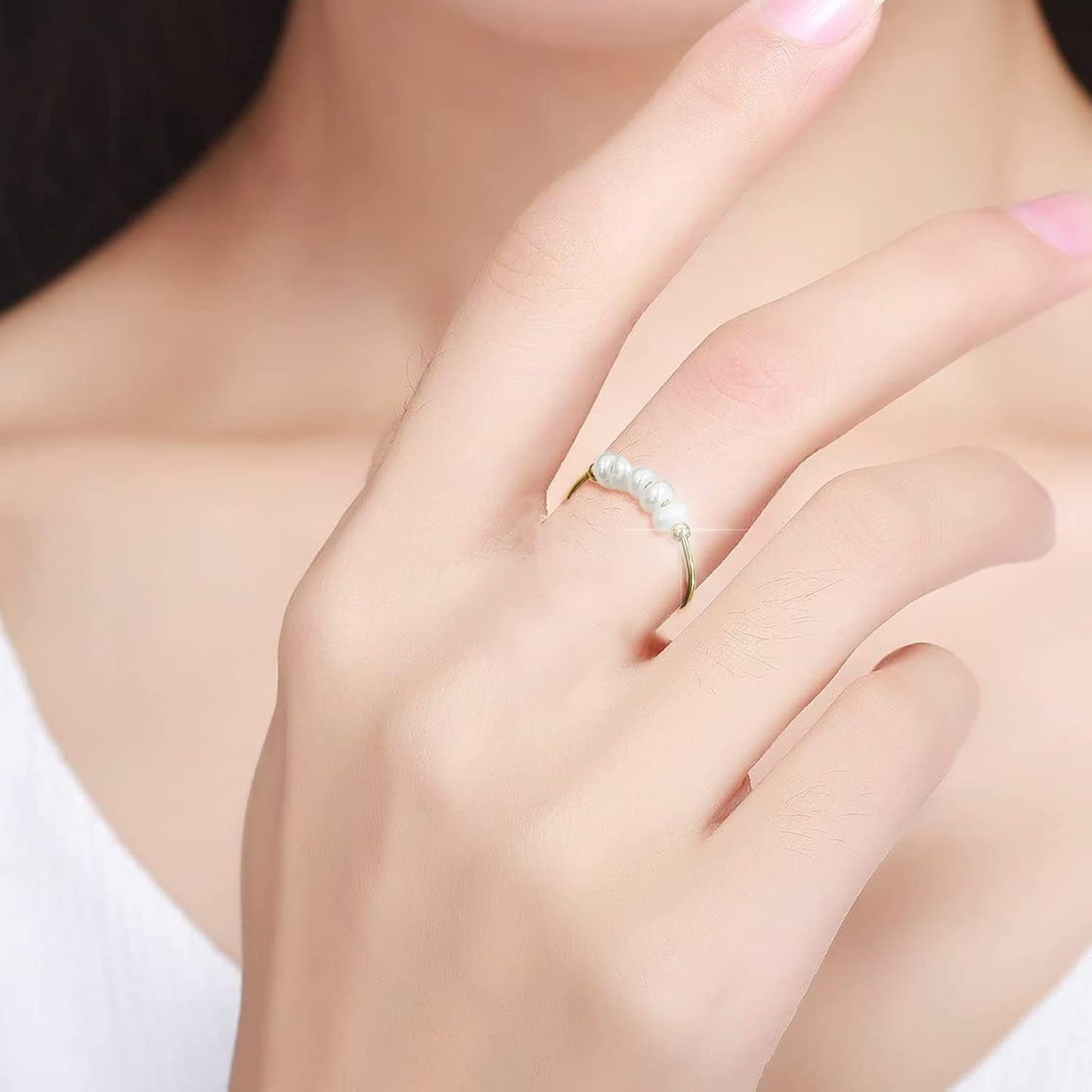 High End Natural Freshwater Pearl Irregular Combination Rings for Women,18K Gold Plated Gold Beads,Pearl Ring