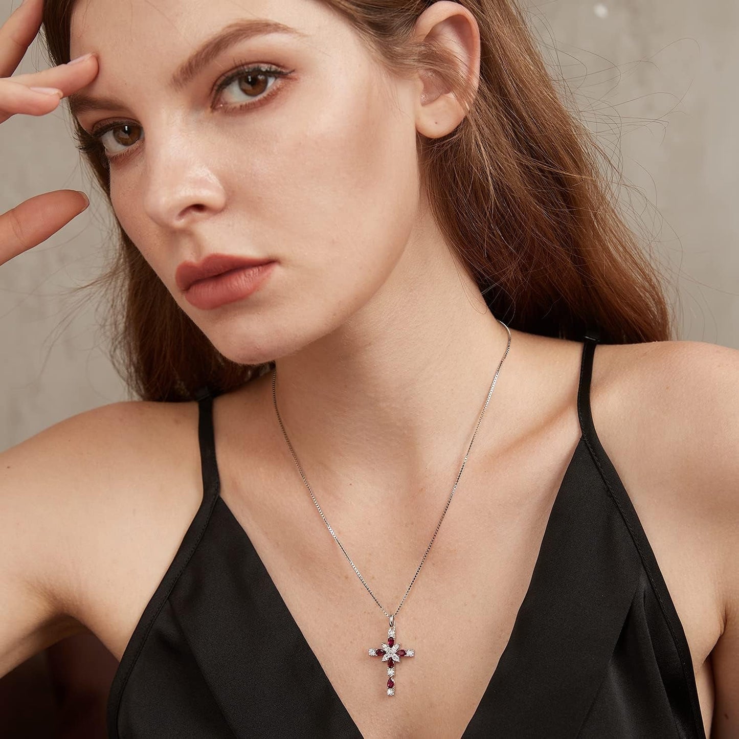 Star Cross Necklace for Women 925 Sterling Silver Infinity Cross Pendant with Birthstone Cubic Zirconia, Cross Jewelry Gift for Women Mom Girlfriend, with Gift Box