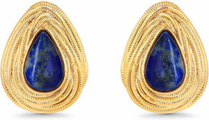 Dainty Oval Triangle Textured Blue Gold Lapis Lazuli Gemstone Statement Earrings for Women by , Small Vintage Button Chunky Bold Handmade Natural Exaggerated Retro Trendy Bohemian Jewelry Gifts, Unique Baroque Stone Summer Beach Fashion Stud Earrings Acce