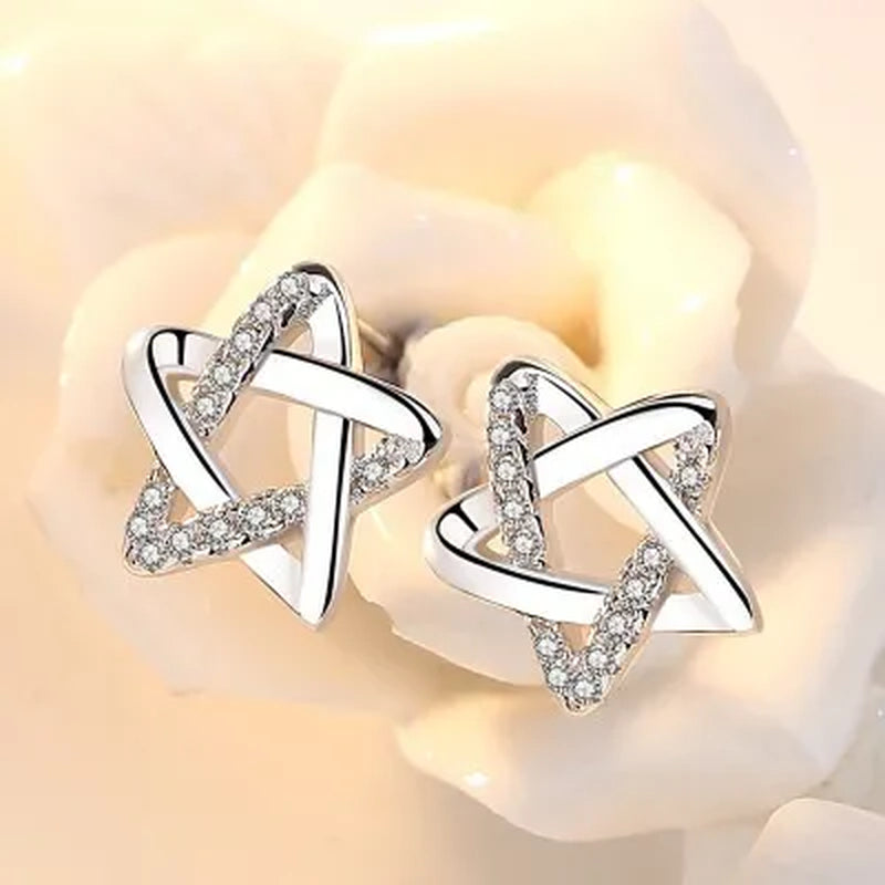 Mini Five-Pointed Star Stud Earrings for Women Silver Crystal Diamond Earrings for Gifts Fine Jewelry Brincos