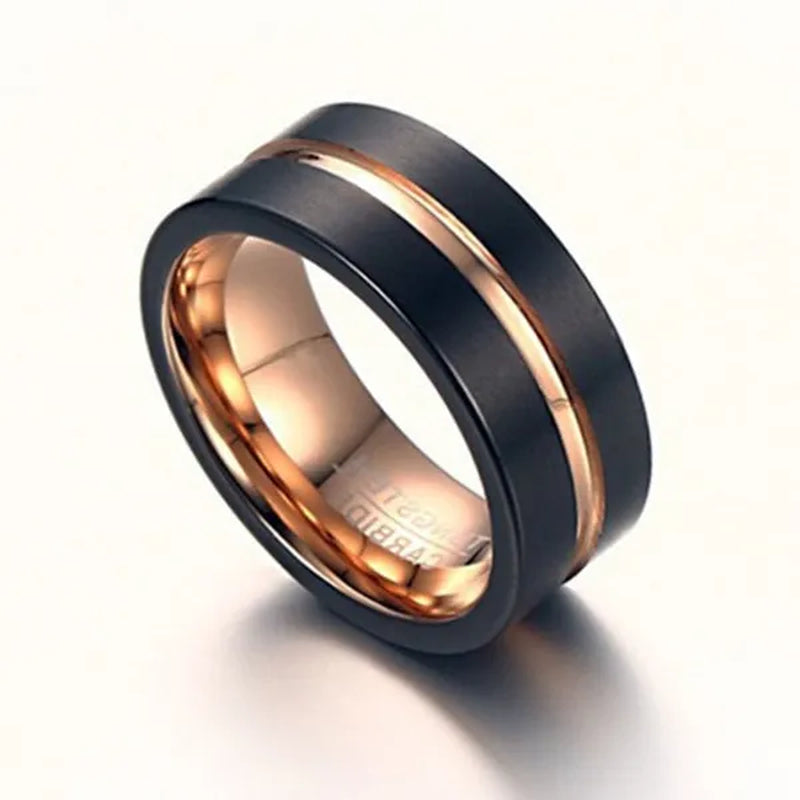 Mens Jewelry Black Rose Gold Elegant Brushed Tungsten Carbide Steel Classics Ring Wedding & Engagement Rings Band from Milkle Gift