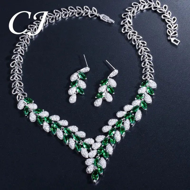 CANDICE Luxury White Gold Plated Marquise Blue Crystal Wedding Necklace Earrings Indian CZ Stone Jewelry Sets Bridal Costume Accessories