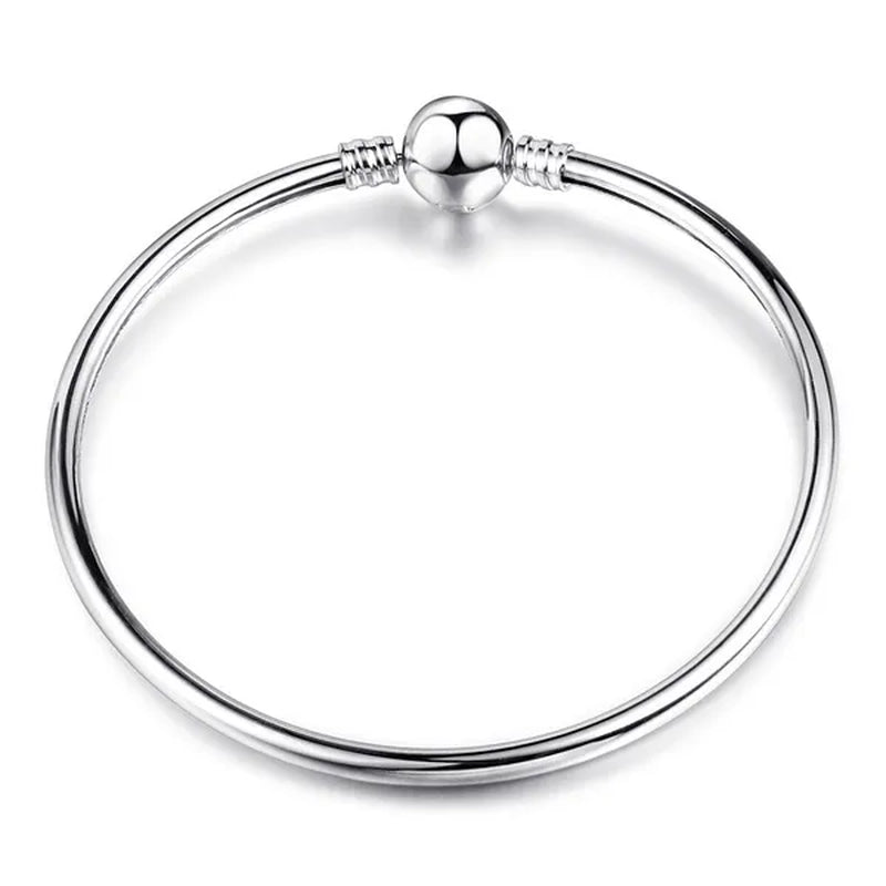 NEW Fashion 925 Sterling Silver White Flashing Double Sided Heart Snake Chain Bracelet for European Bangle Bracelet Jewelery Making DIY