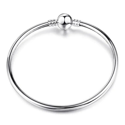 NEW Fashion 925 Sterling Silver White Flashing Double Sided Heart Snake Chain Bracelet for European Bangle Bracelet Jewelery Making DIY