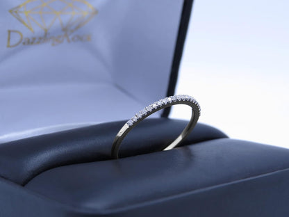 0.08 Cttw round White Diamond Minimalist Stackable Wedding Band for Women in 10K Solid Gold