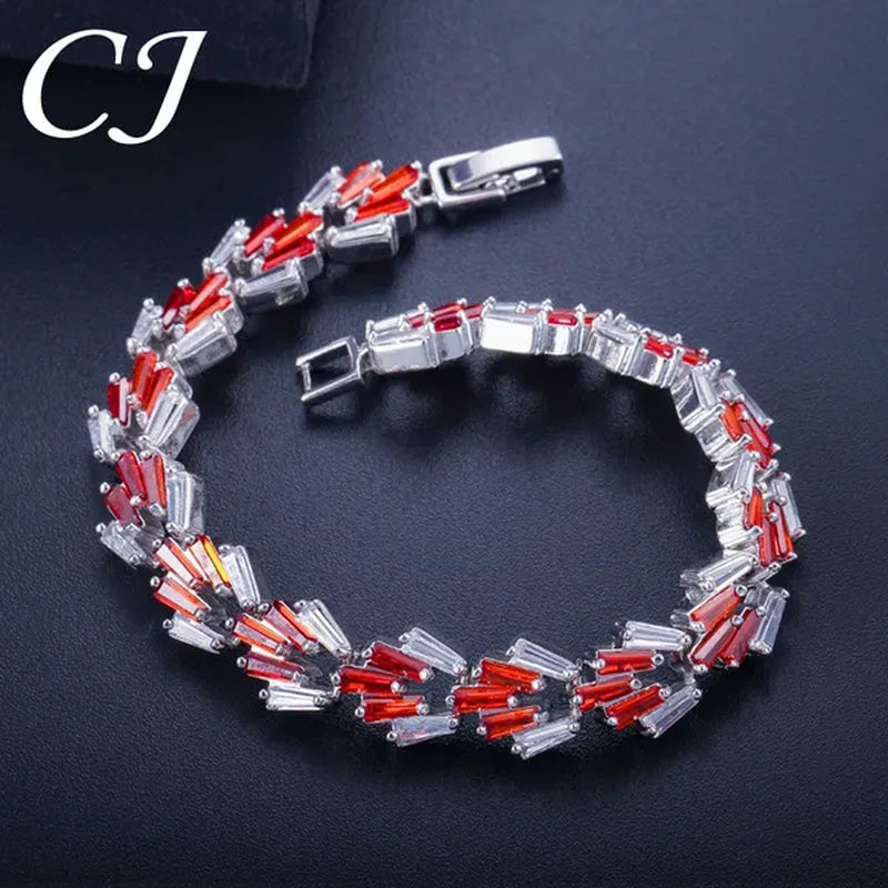 CANDICE New Trendy Sterling Silver Hand Bangle Jewelry Noble Rectangle Purple Crystal Women Tennis Bracelets With White Zirconia