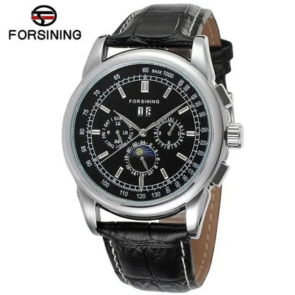 Forsining Moon Phase Shanghai Movement Rose Gold Case Brown Bracelet en cuir véritable Montres pour hommes Top Brand Luxury Auotmatic Watch