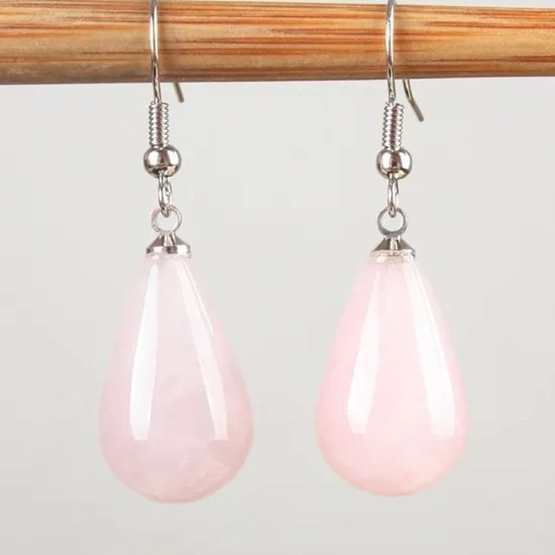 1Pair 13X22MM Amethyst Clear Quartz Lapis Lazuli Turquoise Rose Quartz Opal Obsidian Jasper Drop Cone Bead Hook Dangle Earrings