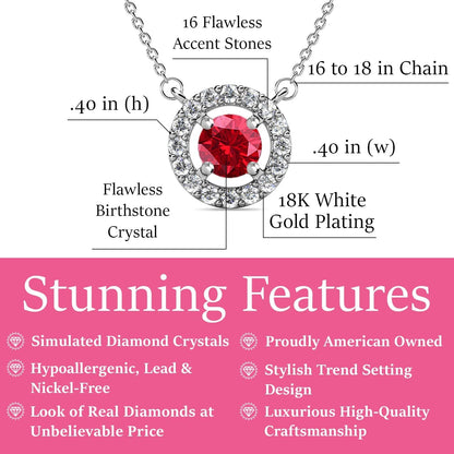 Royal 18K White Gold Plated Birthstone Necklace for Women, Silver round Cut Halo Crystal Necklace with Simluated Diamond Crystals, Jewelry for Women