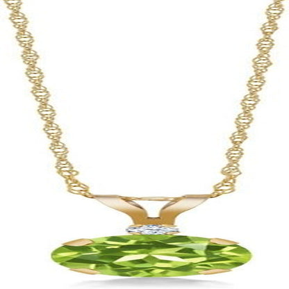 14K Yellow Gold Green Peridot and White Created Sapphire Pendant Necklace for Women (0.87 Cttw, Gemstone Birthstone, round 6MM)