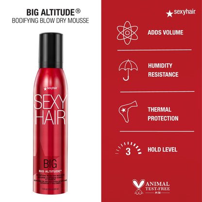Big Altitude Bodifying Blow Dry Mousse, 6.8 Oz | Volume with Hold | up to 72 Hours Humidity Resistance | Thermal Protection