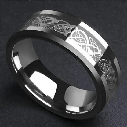 8mm Blue Black Dragon Pattern Beveled Edges Celtic Rings Tungsten Carbide Ring Jewelry Wedding Band For Men Women 6-13