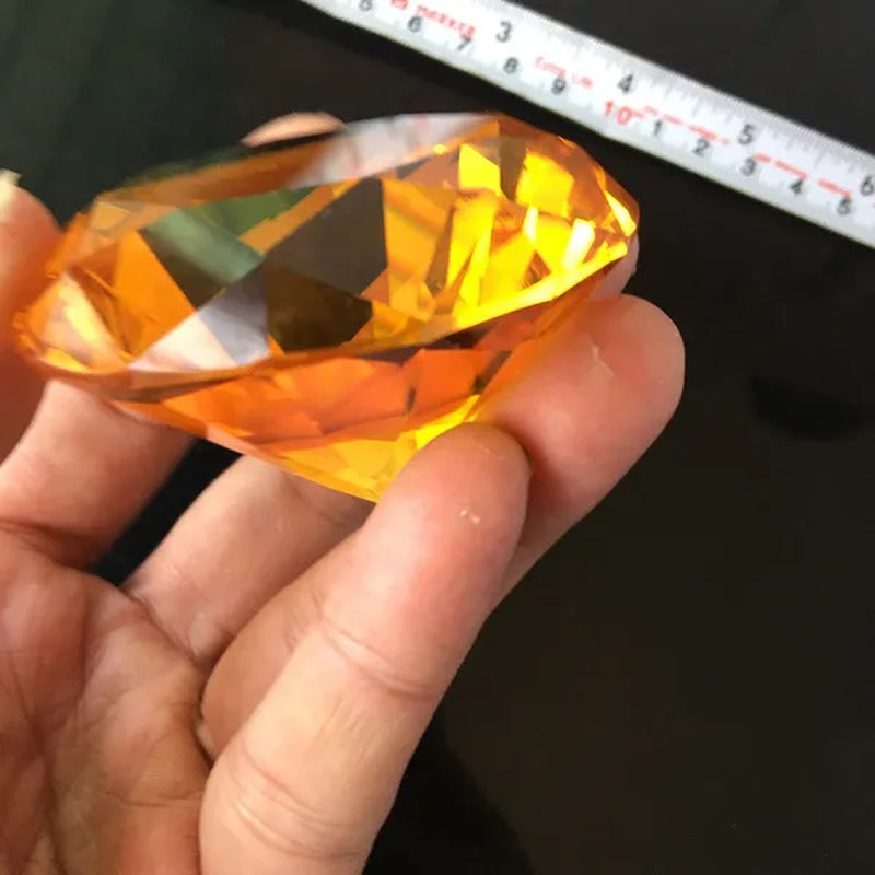 60mm Pink Crystal Yellow Diamond Ruby Glass Faceted Paperweight Display Jewelry