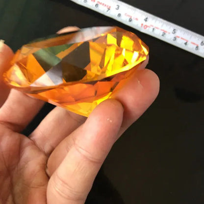 60mm Pink Crystal Yellow Diamond Ruby Glass Faceted Paperweight Display Jewelry