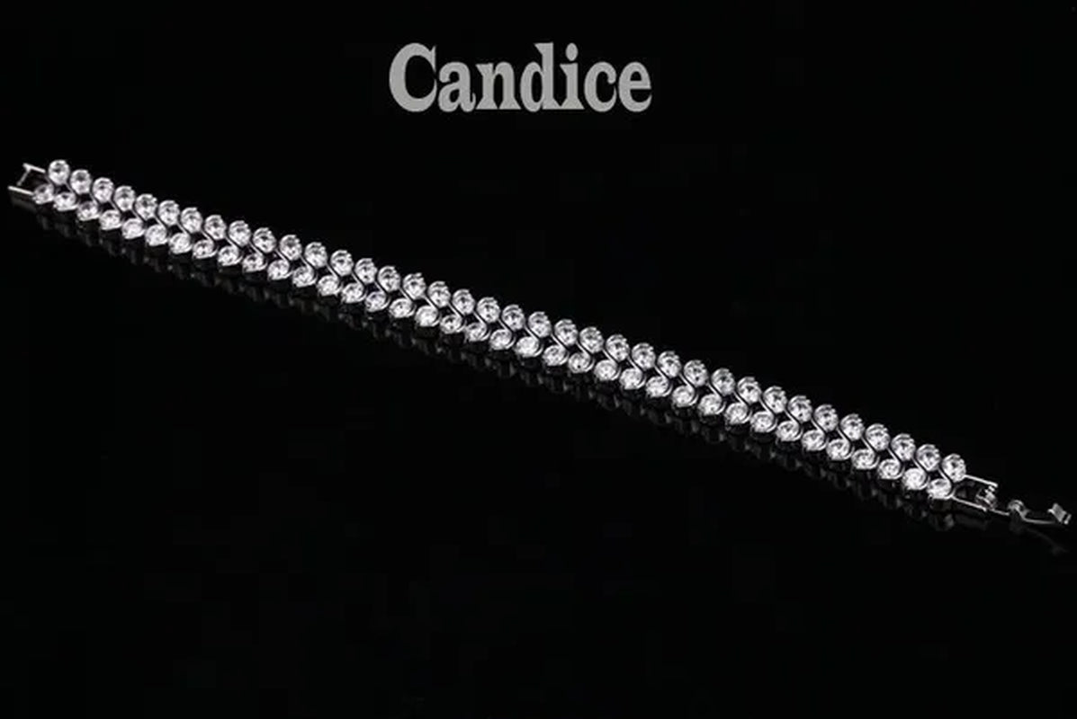 CANDICE Elegant 2 Row Cubic Zirconia Design Sterling Silver Plated Tennis Bracelet& Bangle for Women Gift