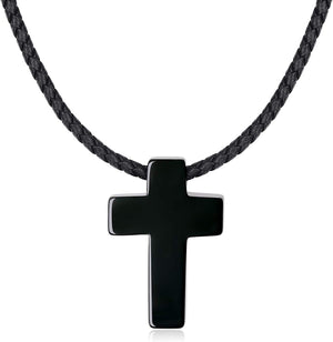 Religious Jewelry Obsidian Stone Cross Pendant Necklace