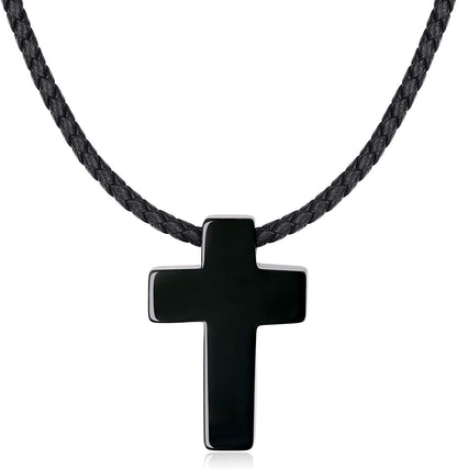 Religious Jewelry Obsidian Stone Cross Pendant Necklace