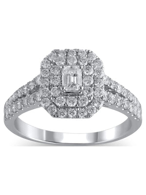 1 Carat T.W. (I2 Clarity, H-I Color)  Emerald Cut Diamond Engagement Ring in 10Kt White Gold, Size 9