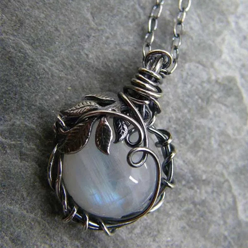 Vintage Opal Necklace Silver Plated Leaf Moonstone Necklace Wedding Engagement Anniversary Party Jewelry Gift