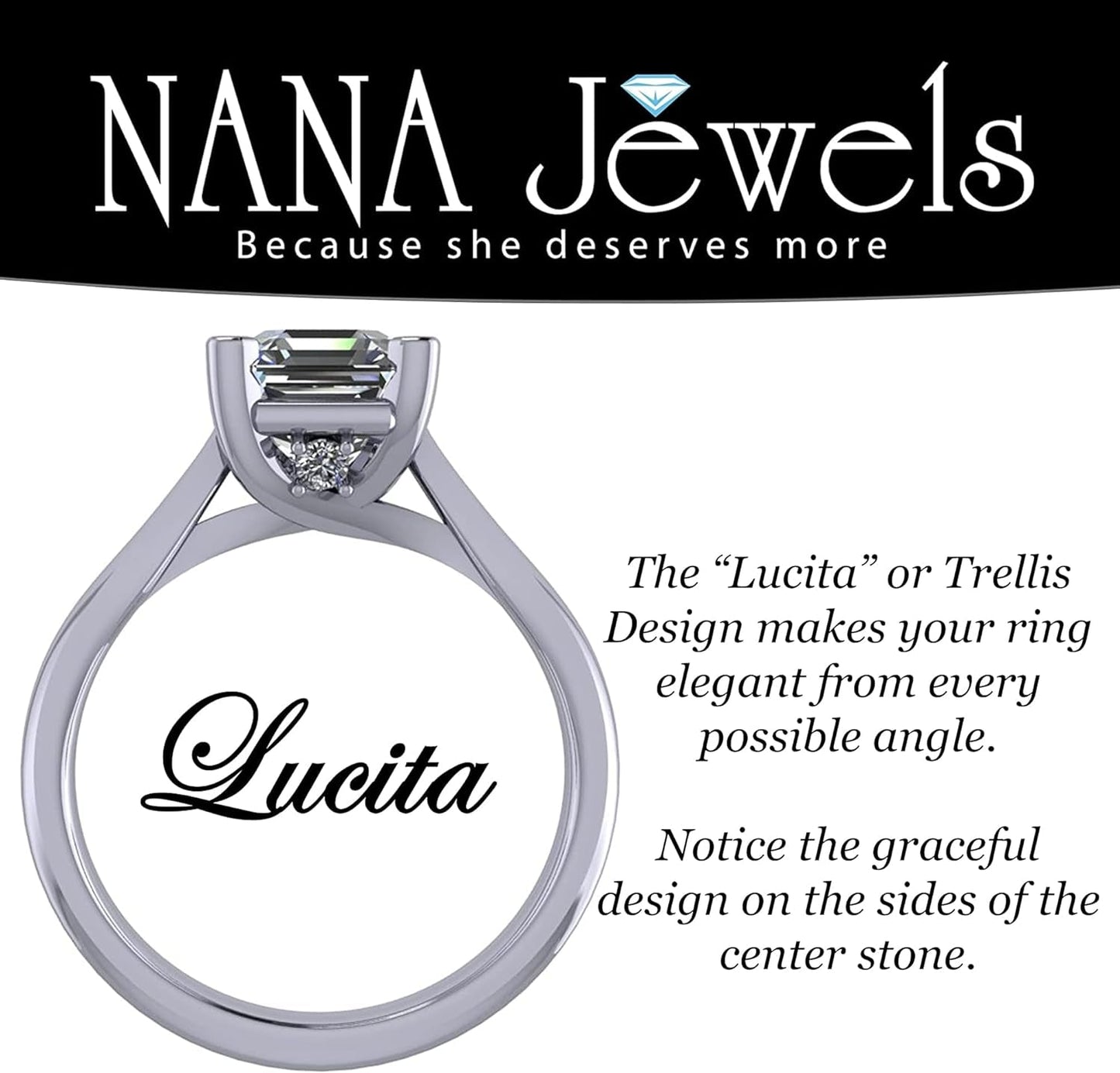 1To4Ct Simulated Diamond Engagement Ring Round-Princess-Cushion-Asscher Solitaire Lucita Cz & Silver