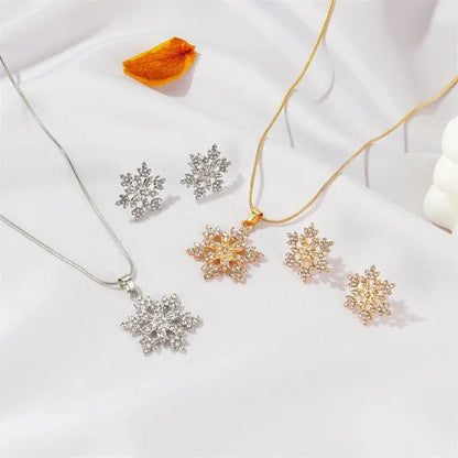 2pcs/set New Set of Jewellery Temperament Simple Full Diamond Snowflake Necklace Snowflake Earrings Valentine's Day Gift