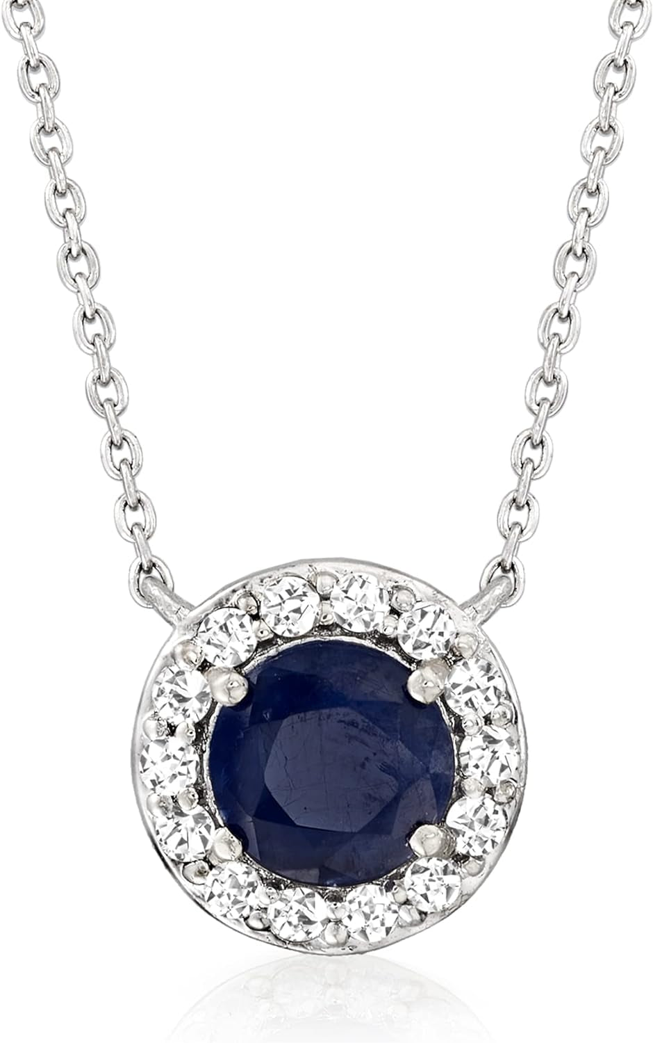1.00 Carat Sapphire and .20 Ct. T.W. Diamond Pendant Necklace in 14Kt White Gold