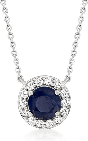 1.00 Carat Sapphire and .20 Ct. T.W. Diamond Pendant Necklace in 14Kt White Gold